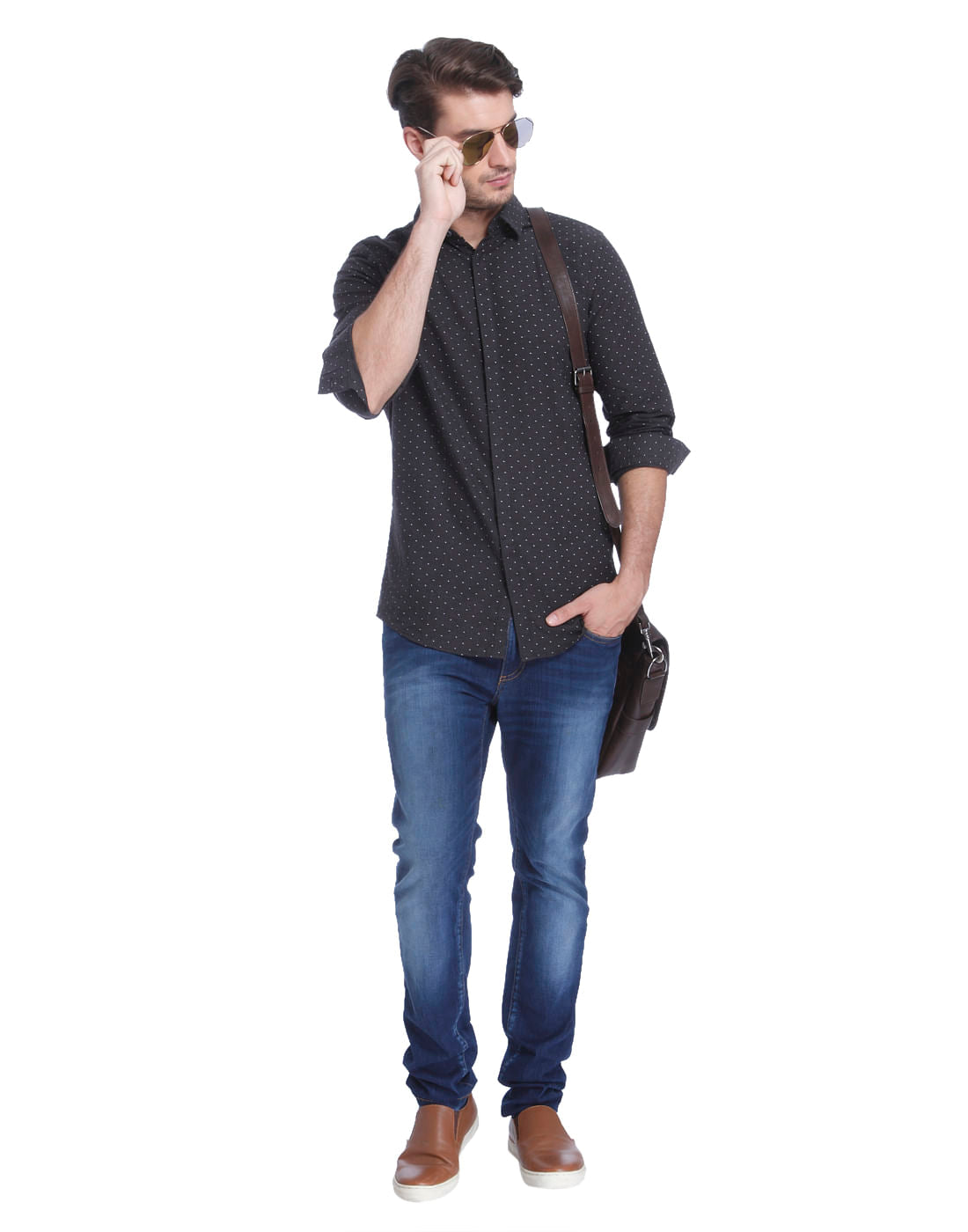 Dark Grey All Over Dotted Slim Fit Shirt