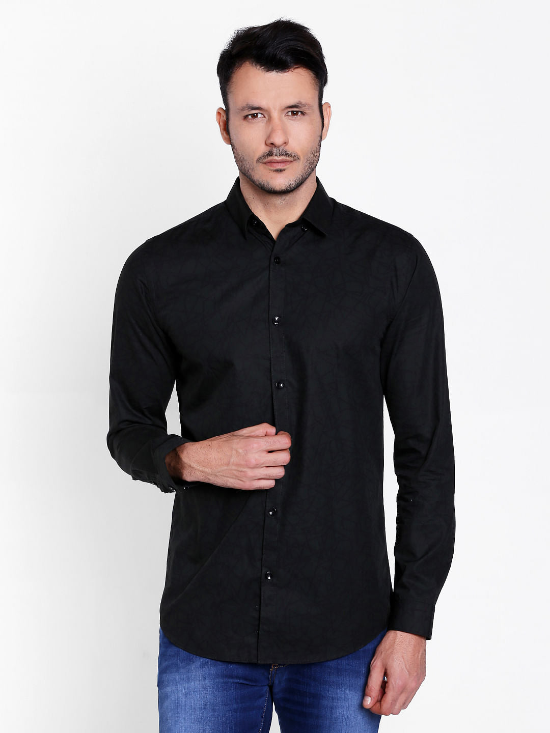 Black Self Design Shirt - S