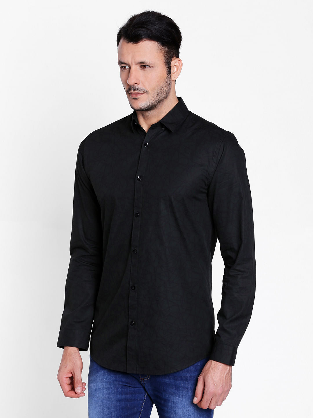 Black Self Design Shirt