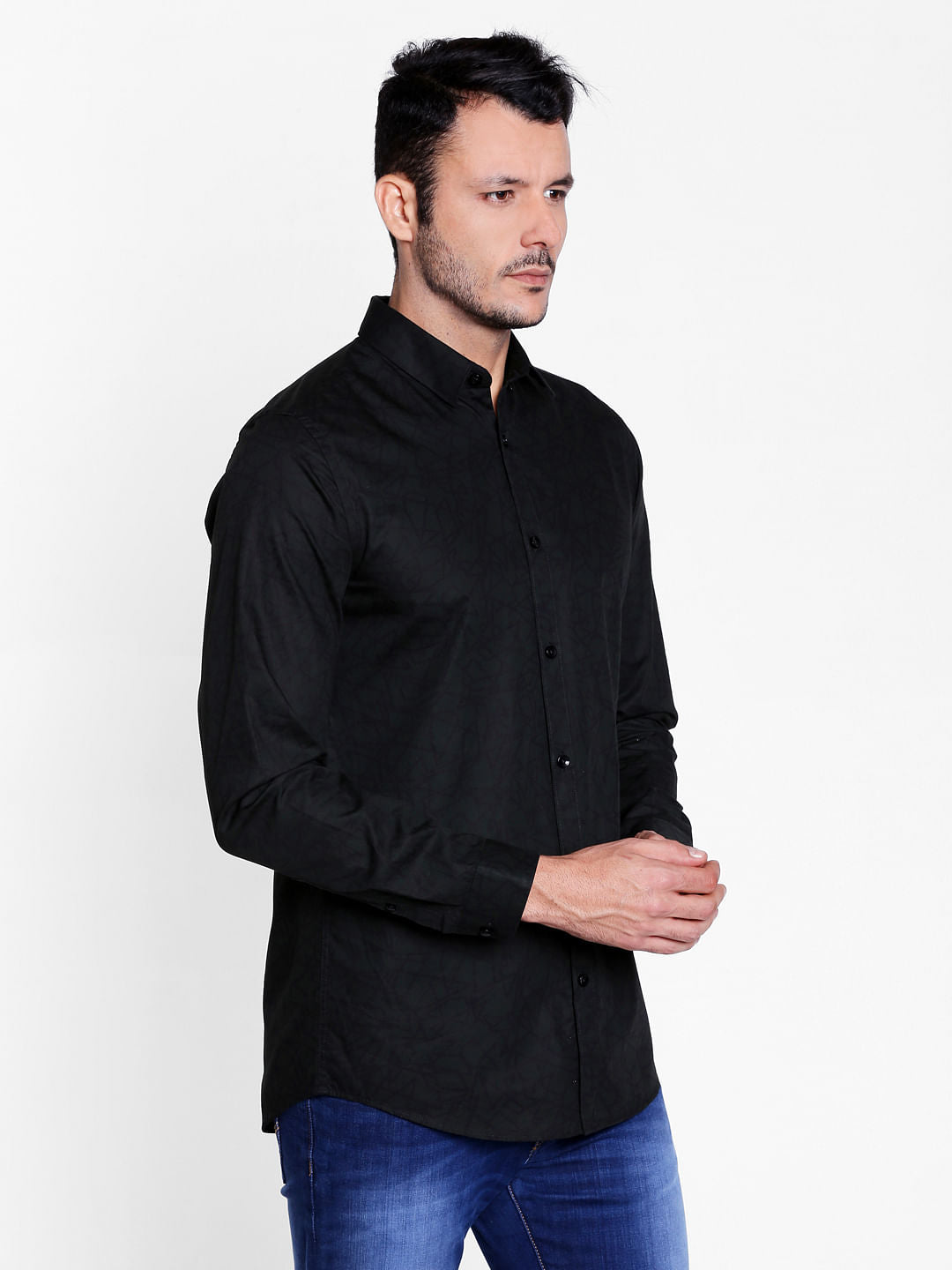 Black Self Design Shirt