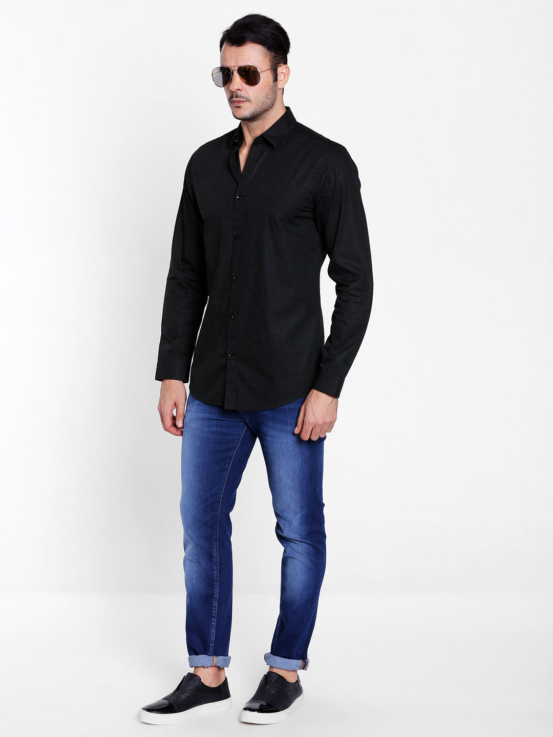 Black Self Design Shirt