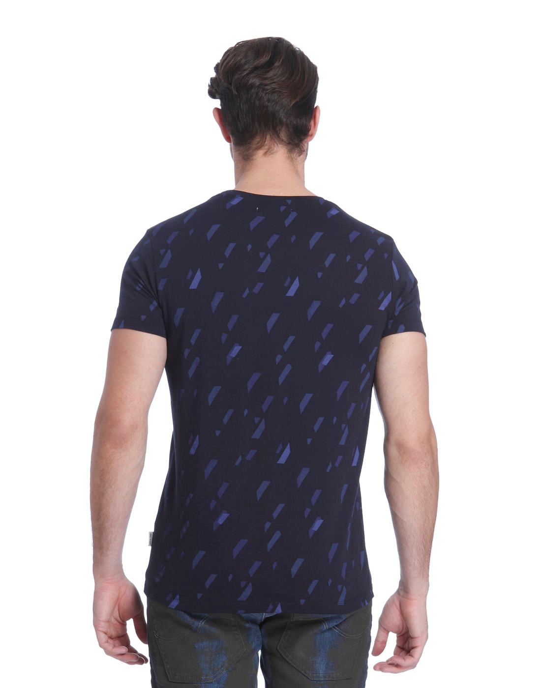 Dark Blue All Over Print Crew Neck T-Shirt