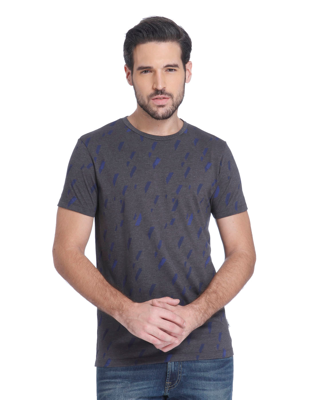 Dark Grey Printed Crew Neck T-Shirt - S