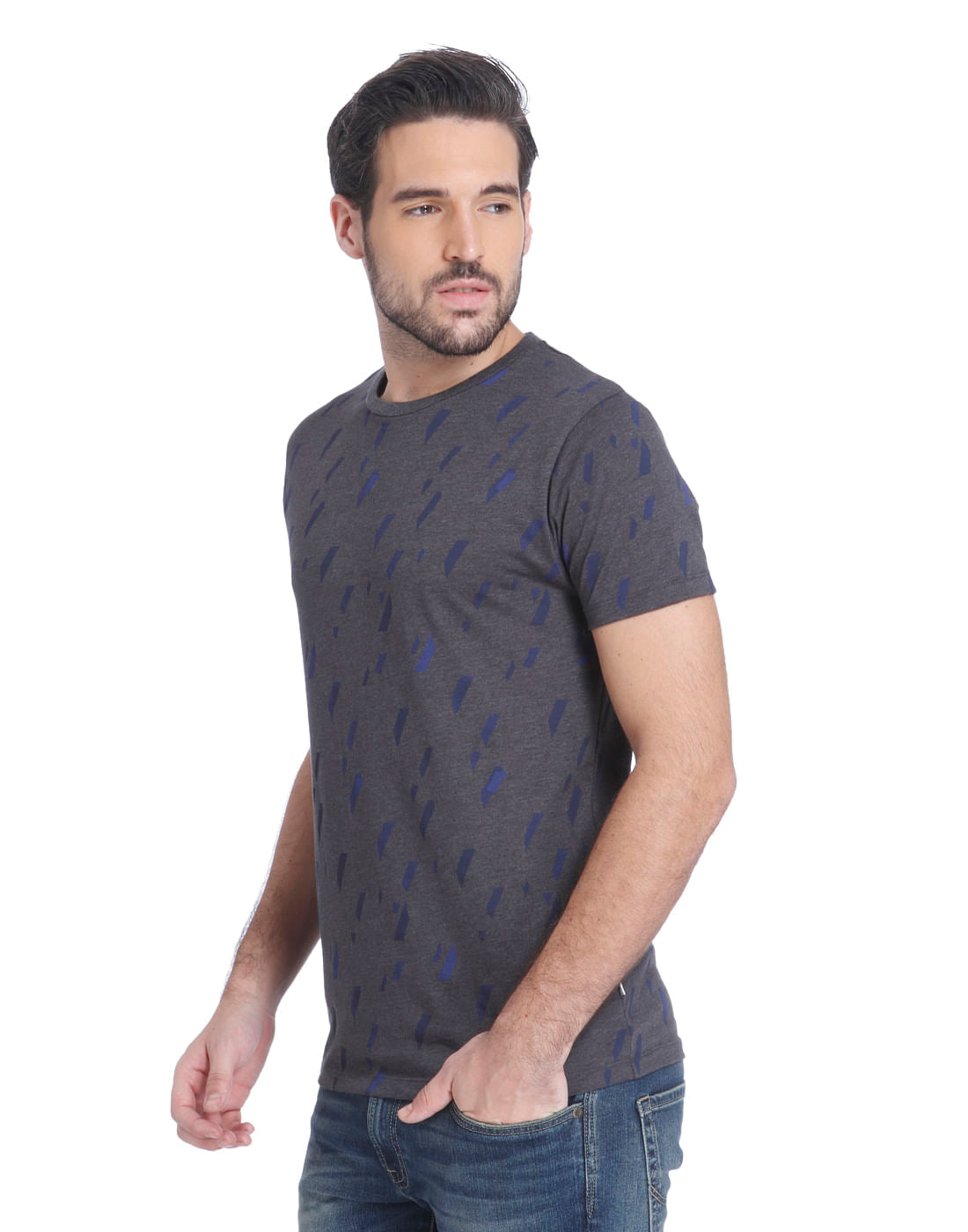 Dark Grey Printed Crew Neck T-Shirt