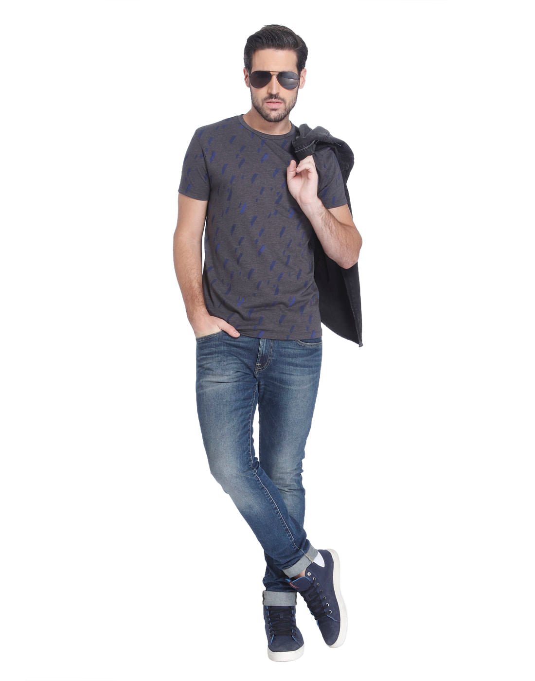 Dark Grey Printed Crew Neck T-Shirt