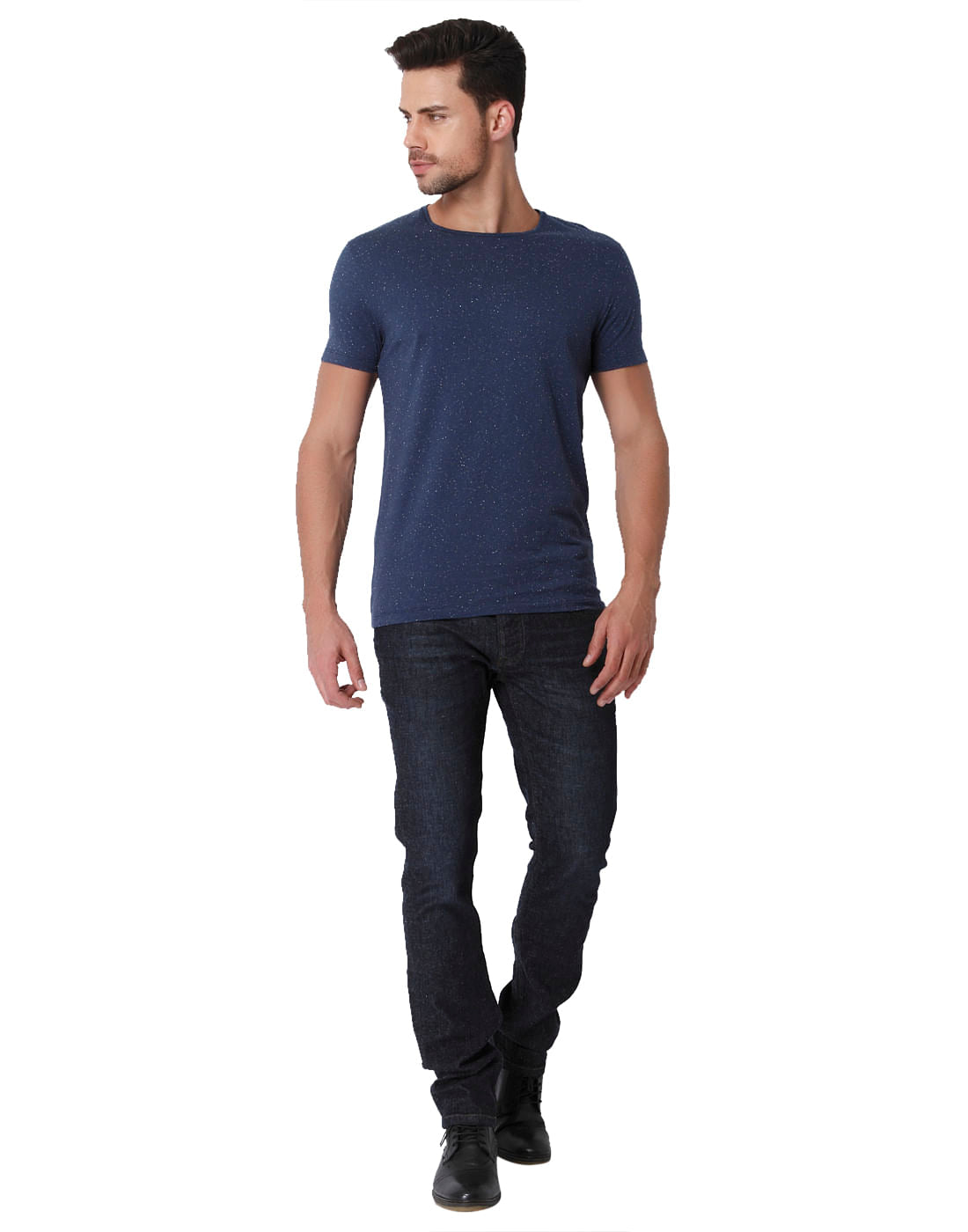 Blue Self Print Crew Neck T-Shirt