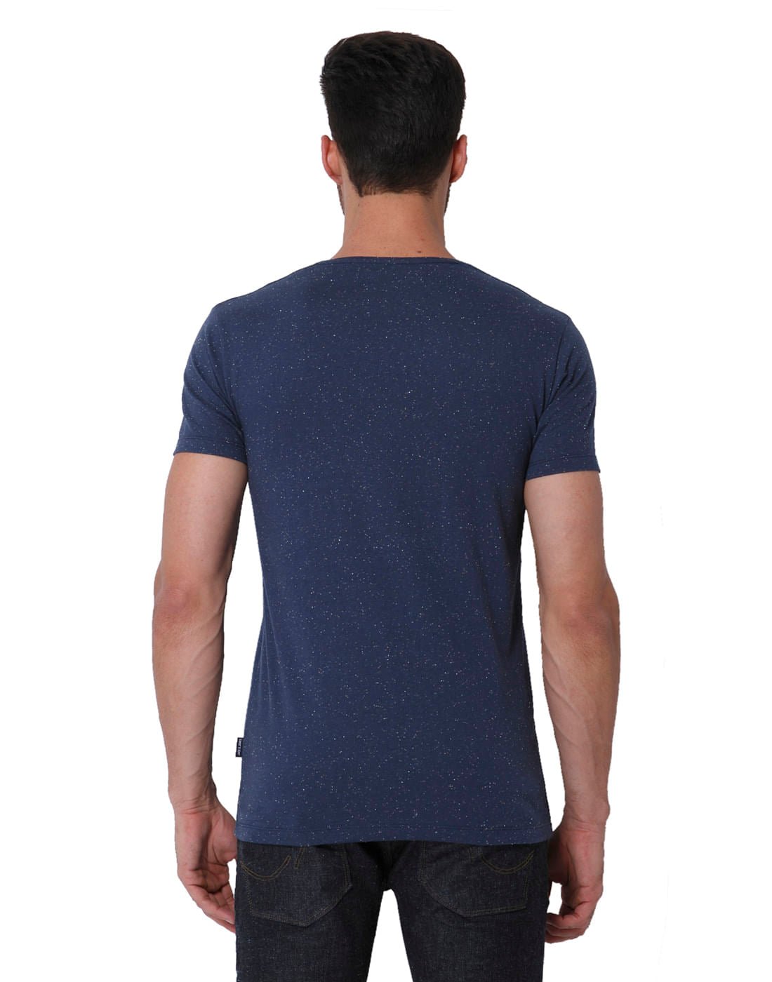 Blue Self Print Crew Neck T-Shirt