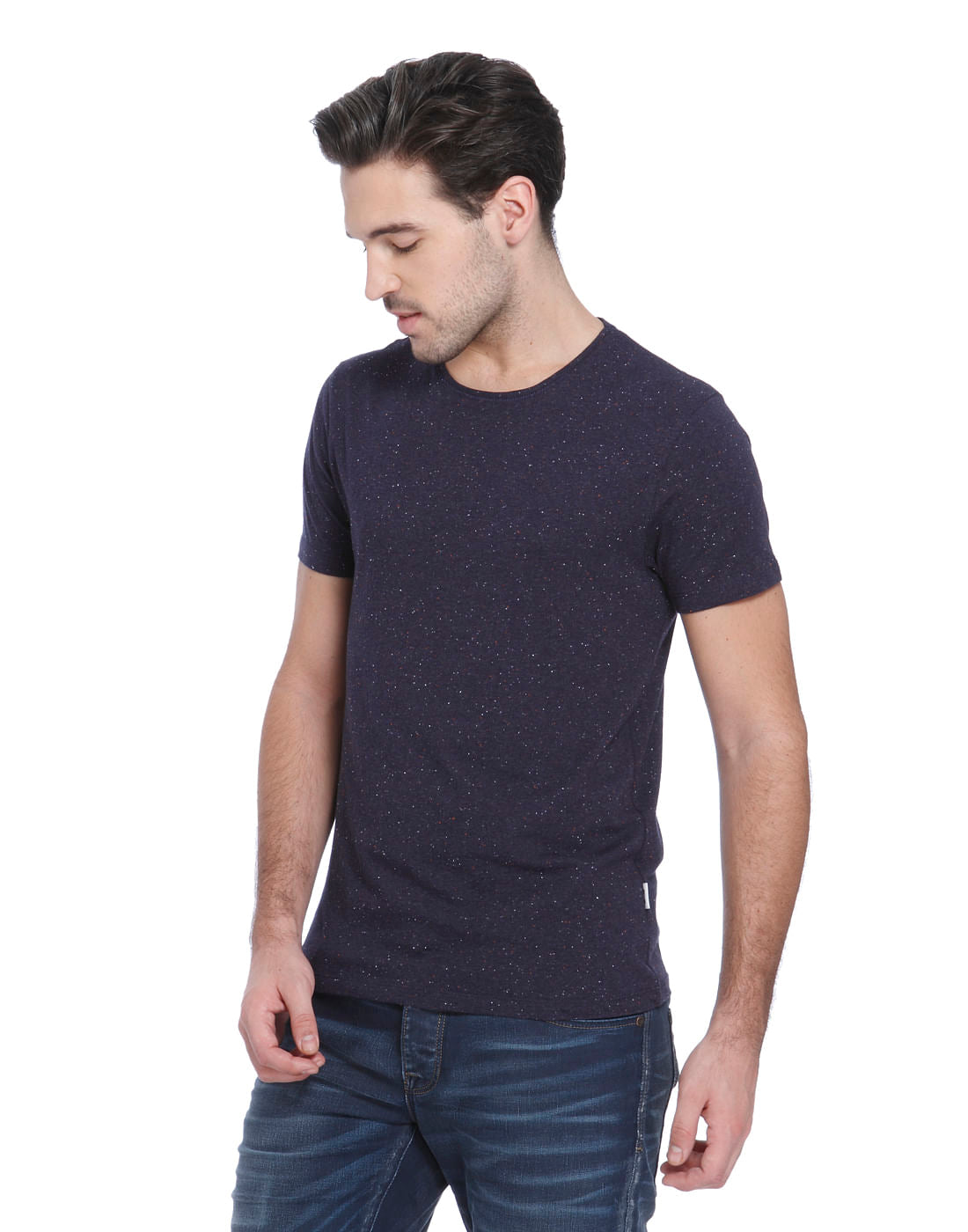 Blue Self Print Crew Neck T-Shirt