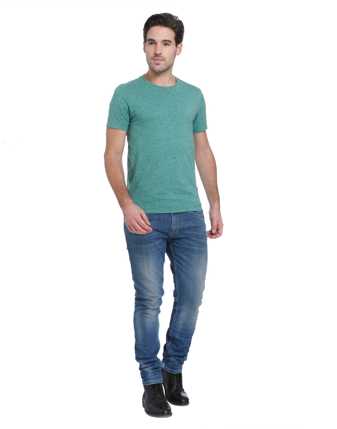Green Self Print Crew Neck T-Shirt