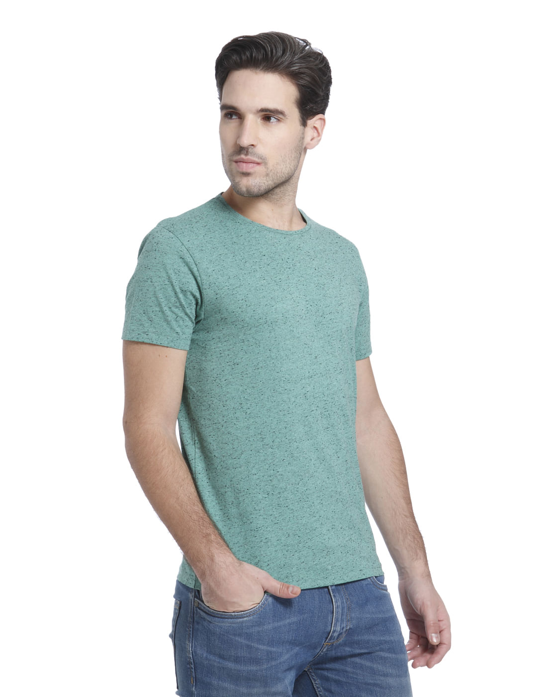 Green Self Print Crew Neck T-Shirt