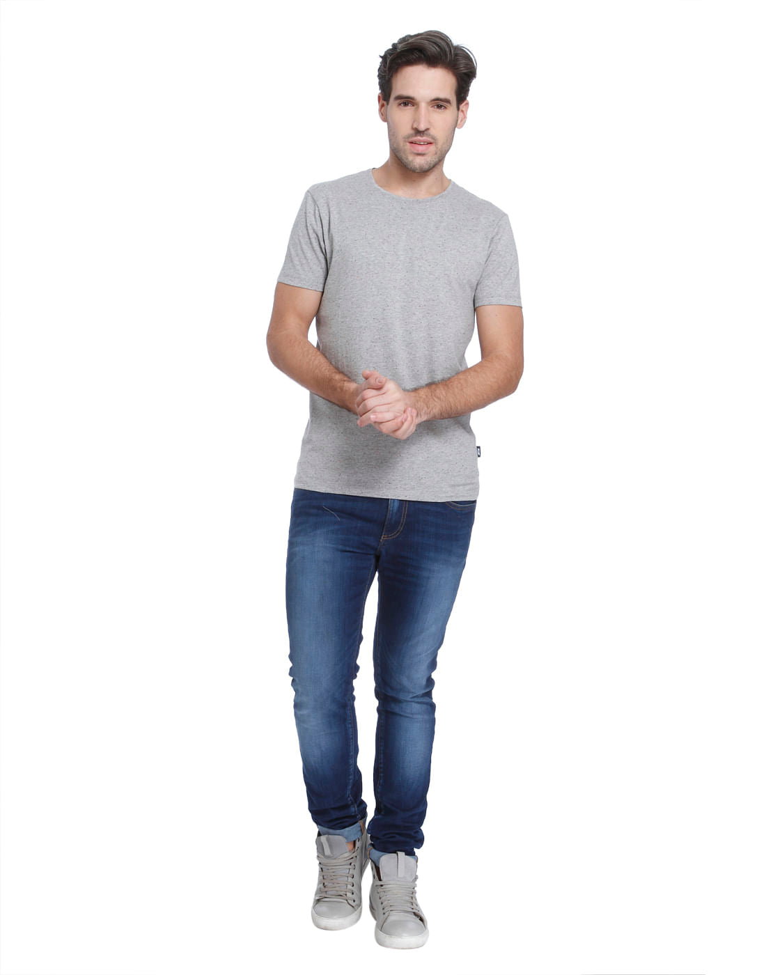 Light Grey Self Print Crew Neck T-Shirt