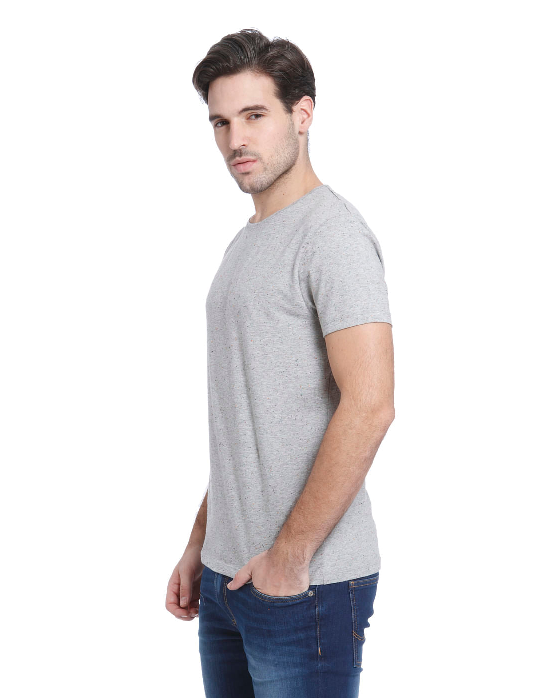 Light Grey Self Print Crew Neck T-Shirt