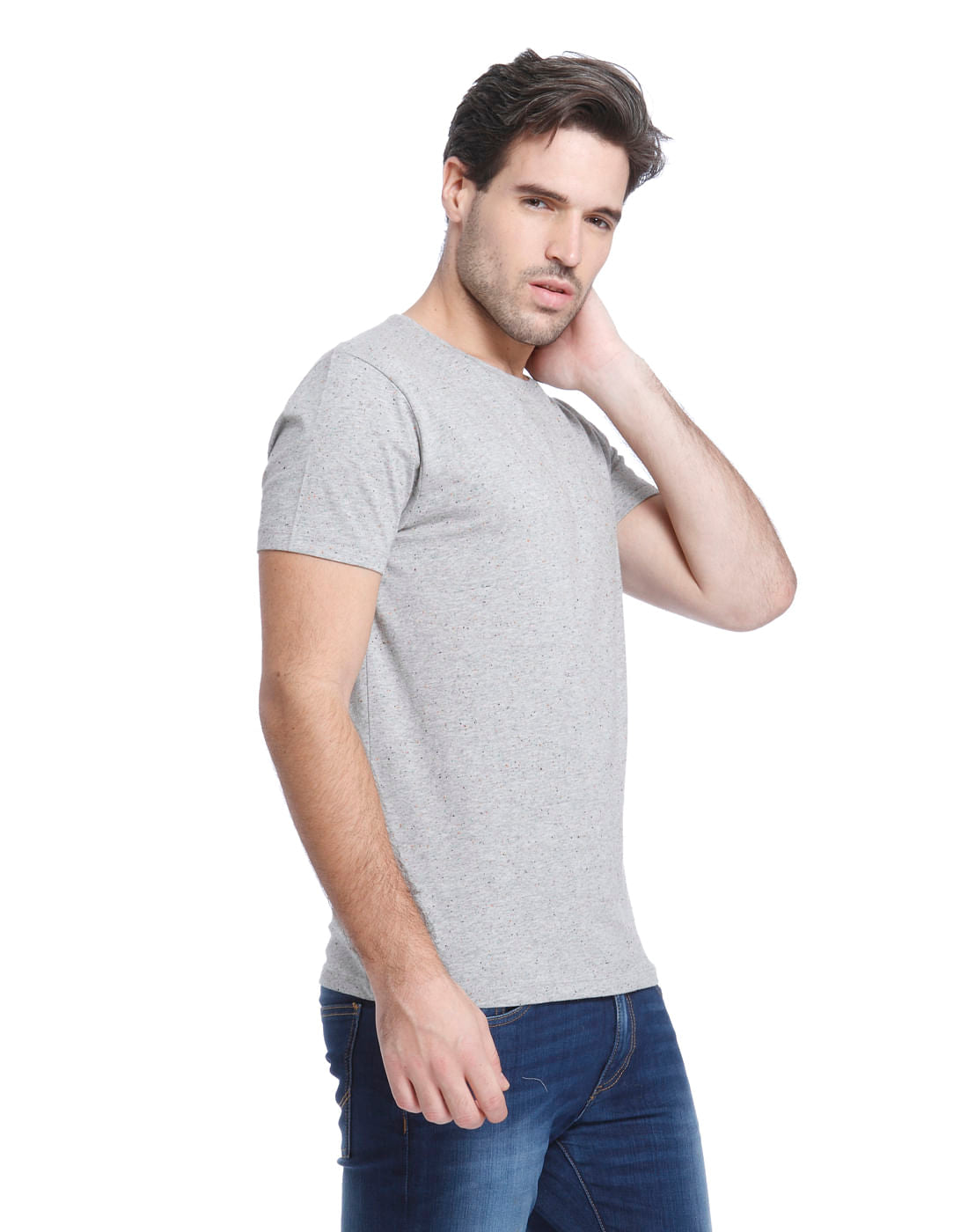 Light Grey Self Print Crew Neck T-Shirt