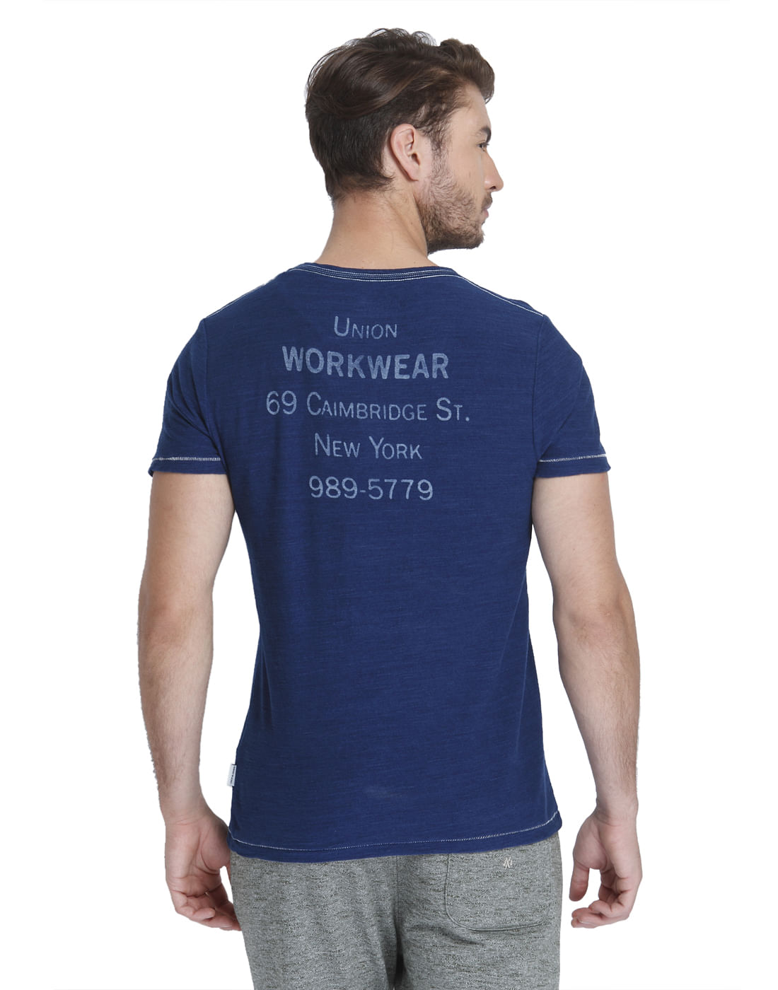 Blue Text Print Crew Neck T-Shirt