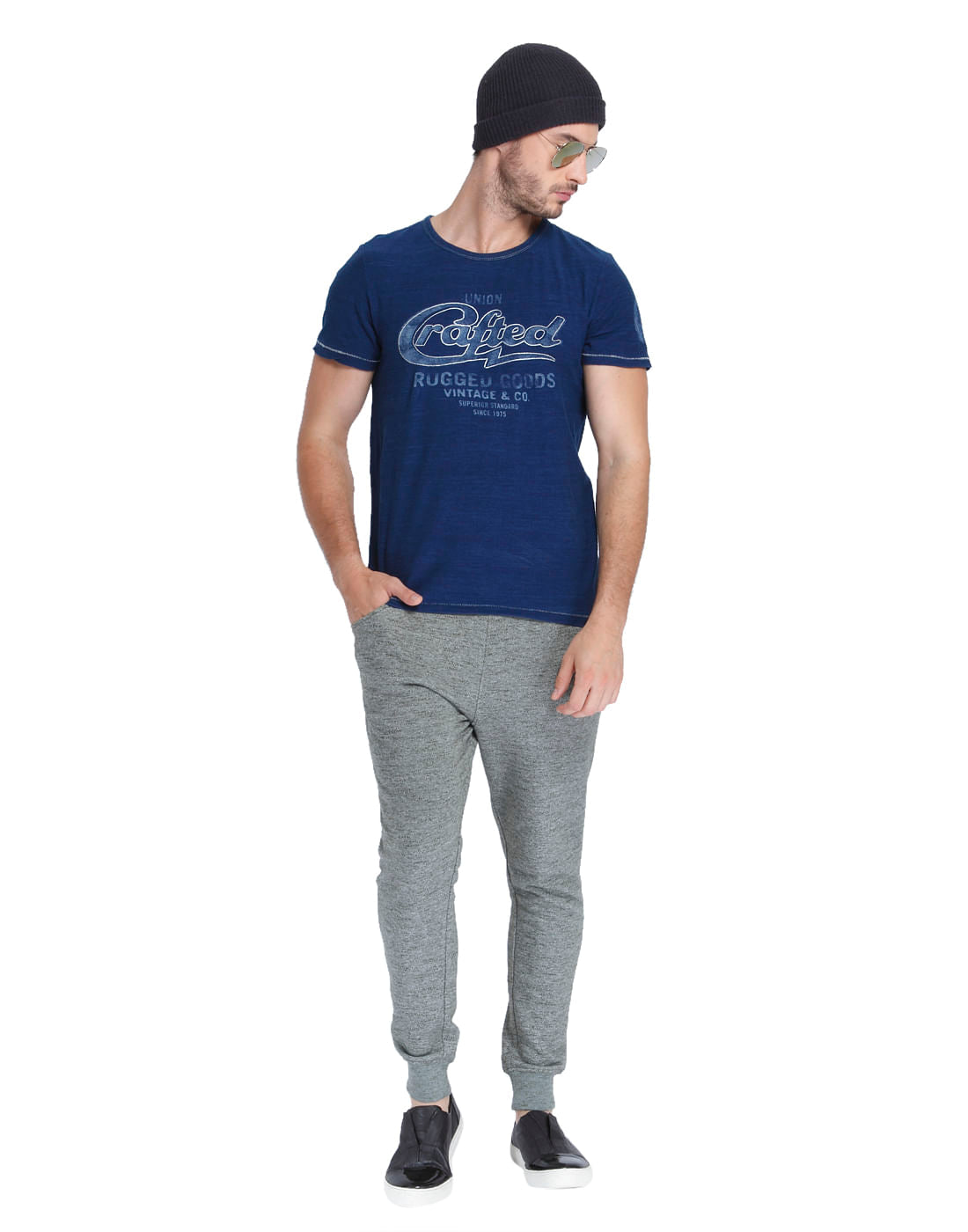 Blue Text Print Crew Neck T-Shirt