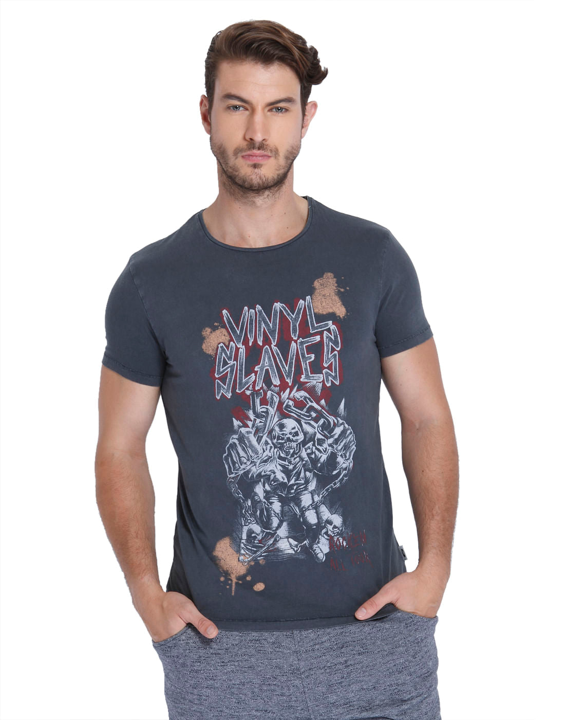 Dark Grey Graphic Print Crew Neck T-Shirt - S