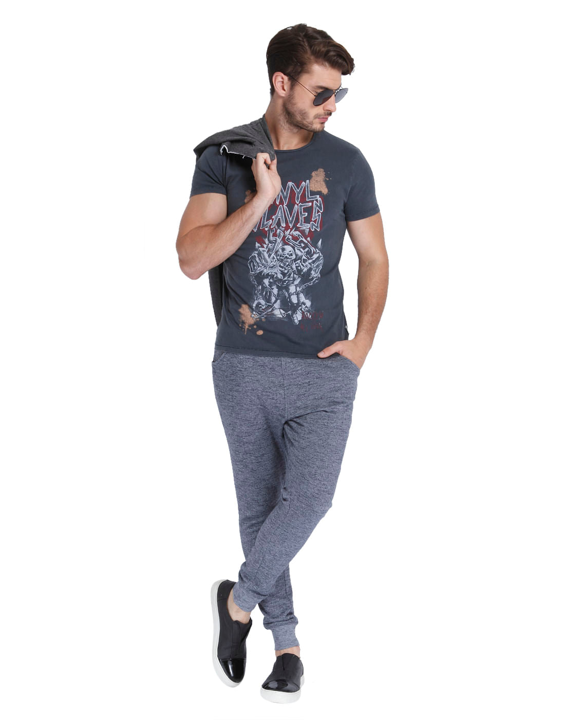 Dark Grey Graphic Print Crew Neck T-Shirt