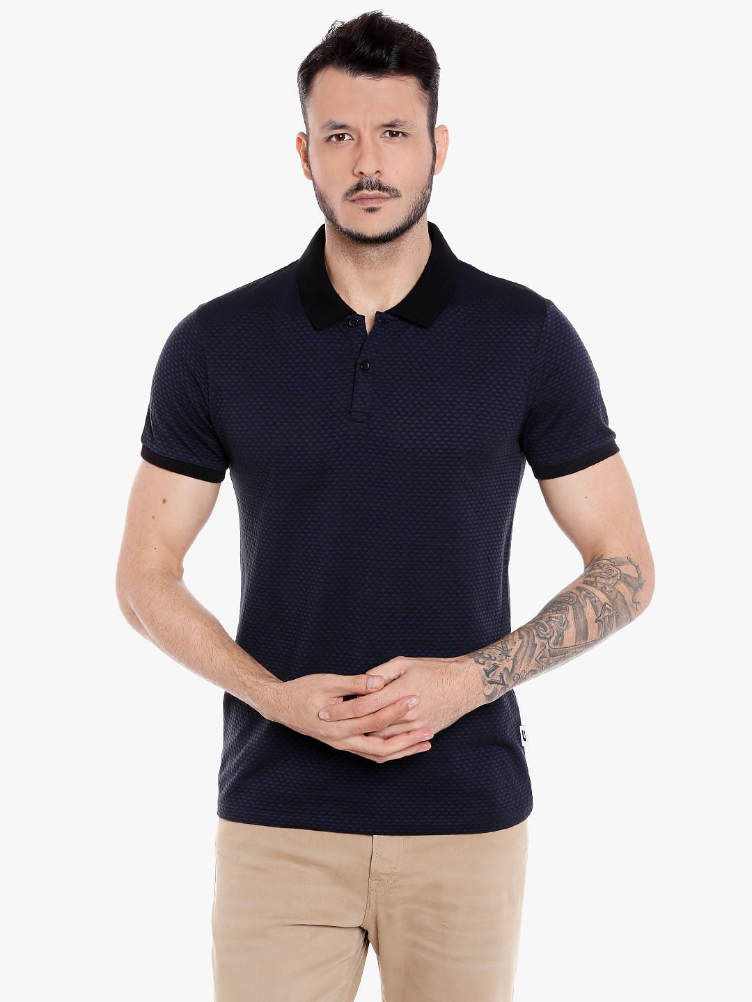 Dark Blue Printed Polo T-Shirt - S