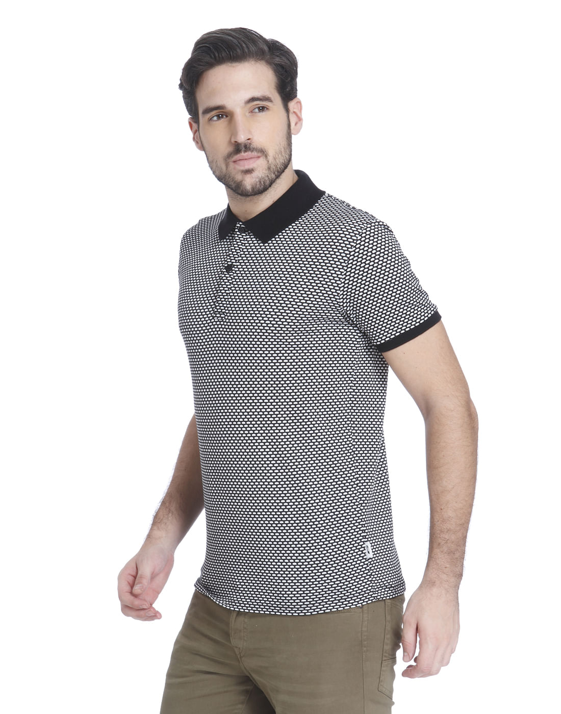 White Self Print Polo T-Shirt