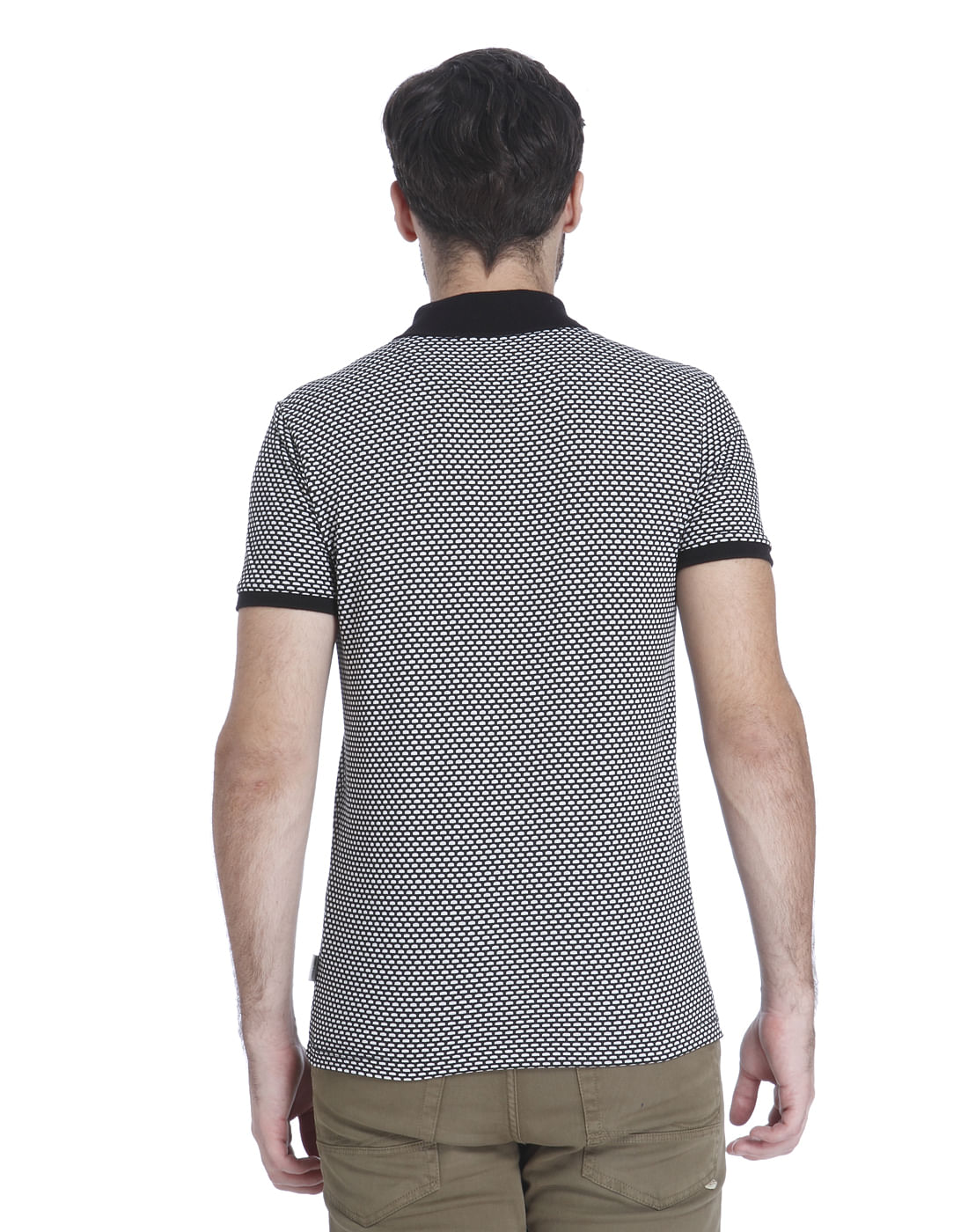 White Self Print Polo T-Shirt