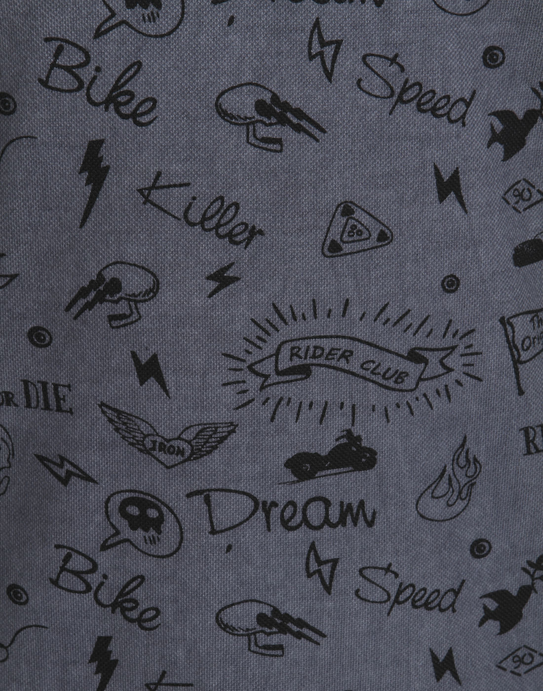 Dark Grey Scribble Print Polo T-Shirt