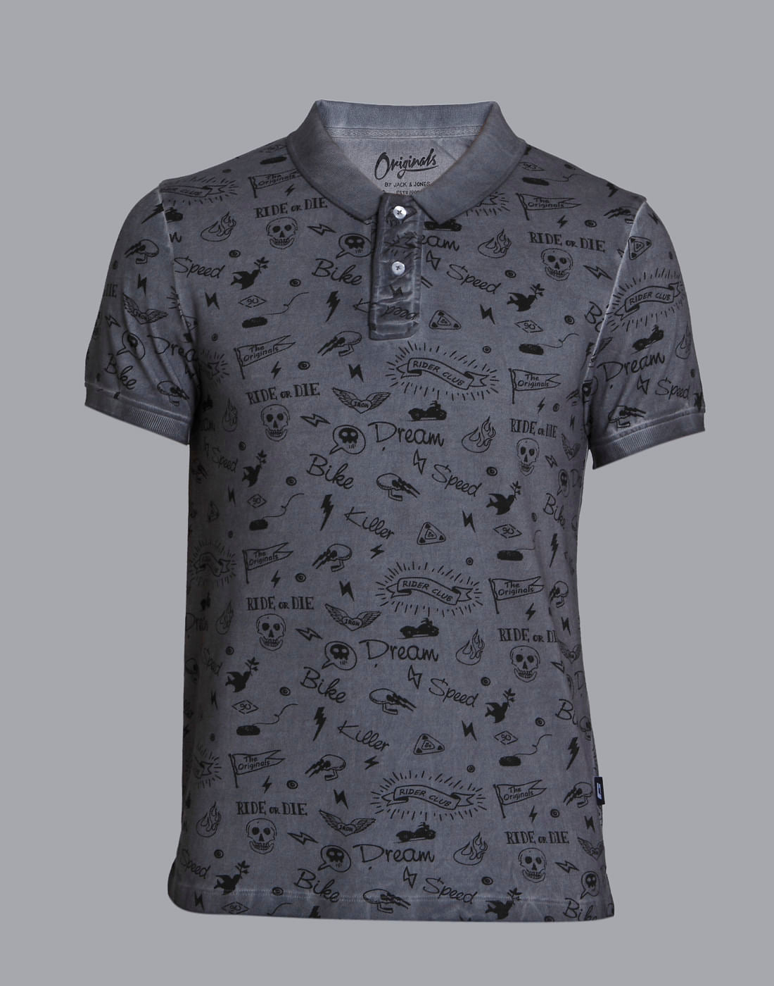 Dark Grey Scribble Print Polo T-Shirt