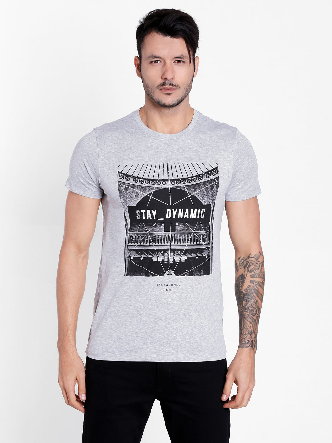 Grey Graphic Print Crew Neck T-Shirt - S