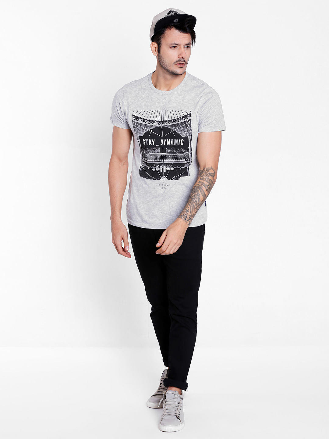 Grey Graphic Print Crew Neck T-Shirt