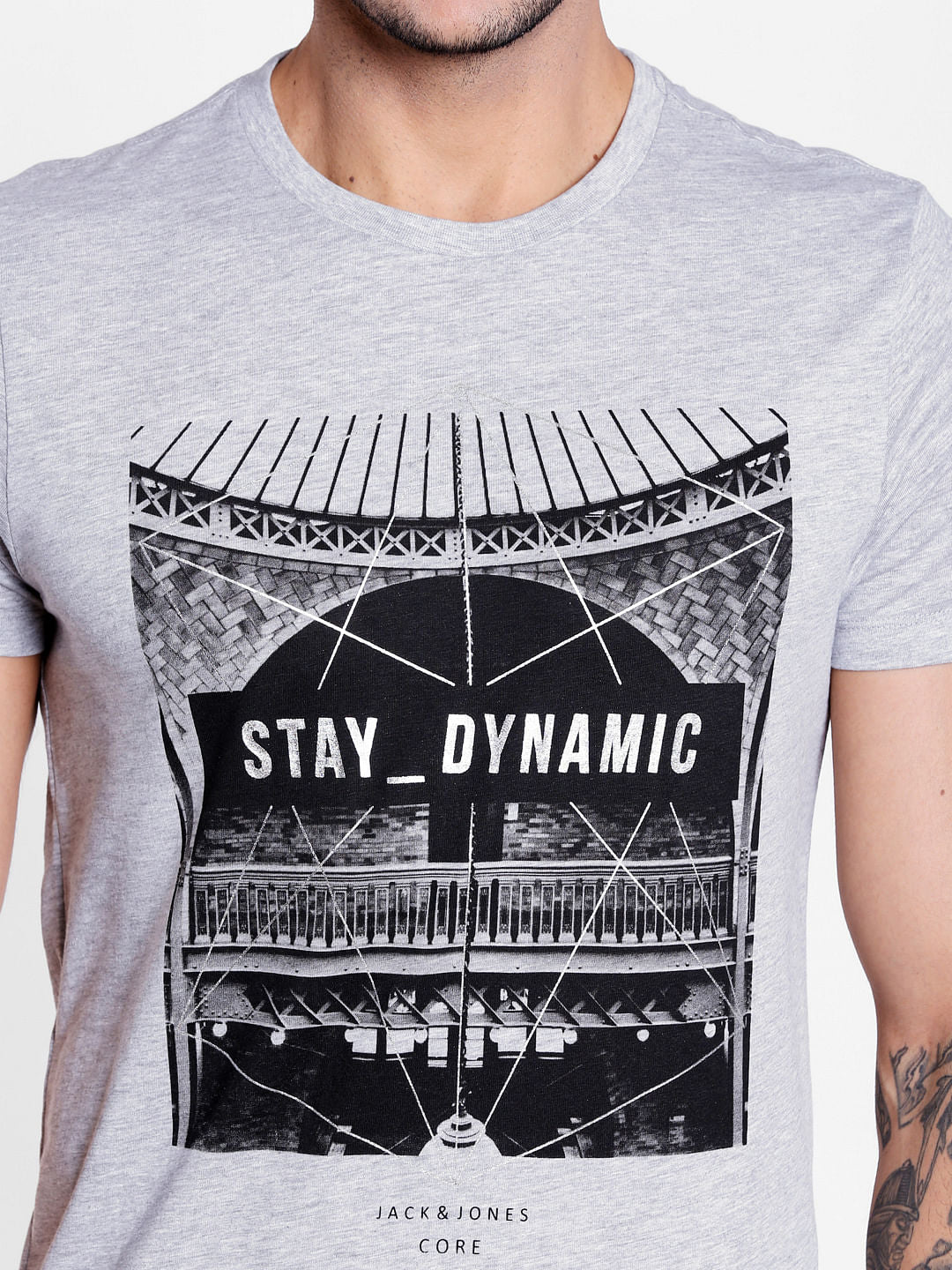 Grey Graphic Print Crew Neck T-Shirt