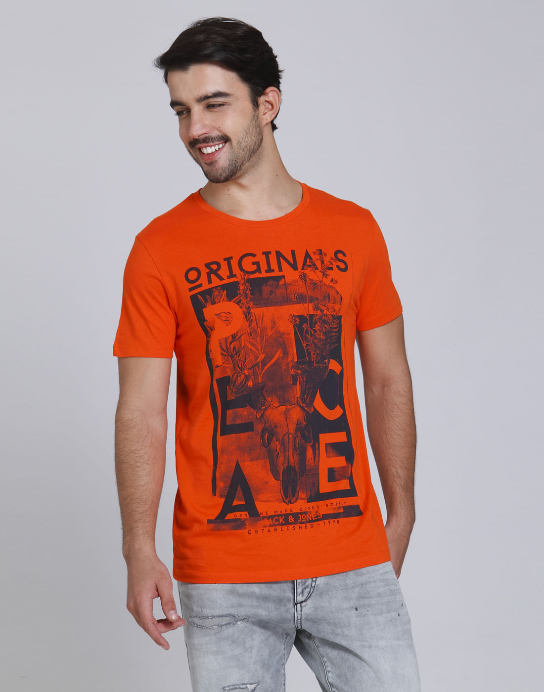 Orange Graphic Print Crew Neck T-Shirt - S