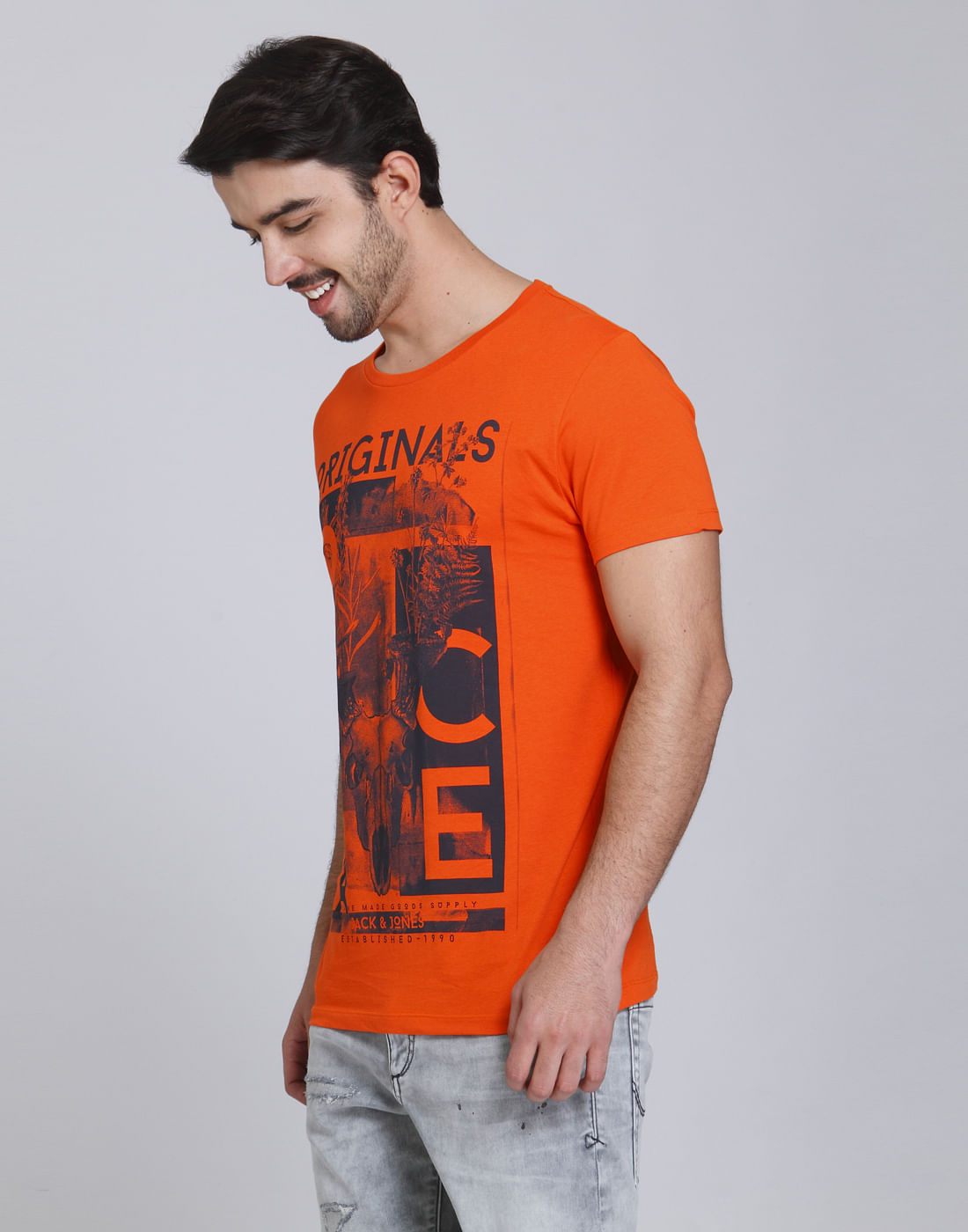 Orange Graphic Print Crew Neck T-Shirt