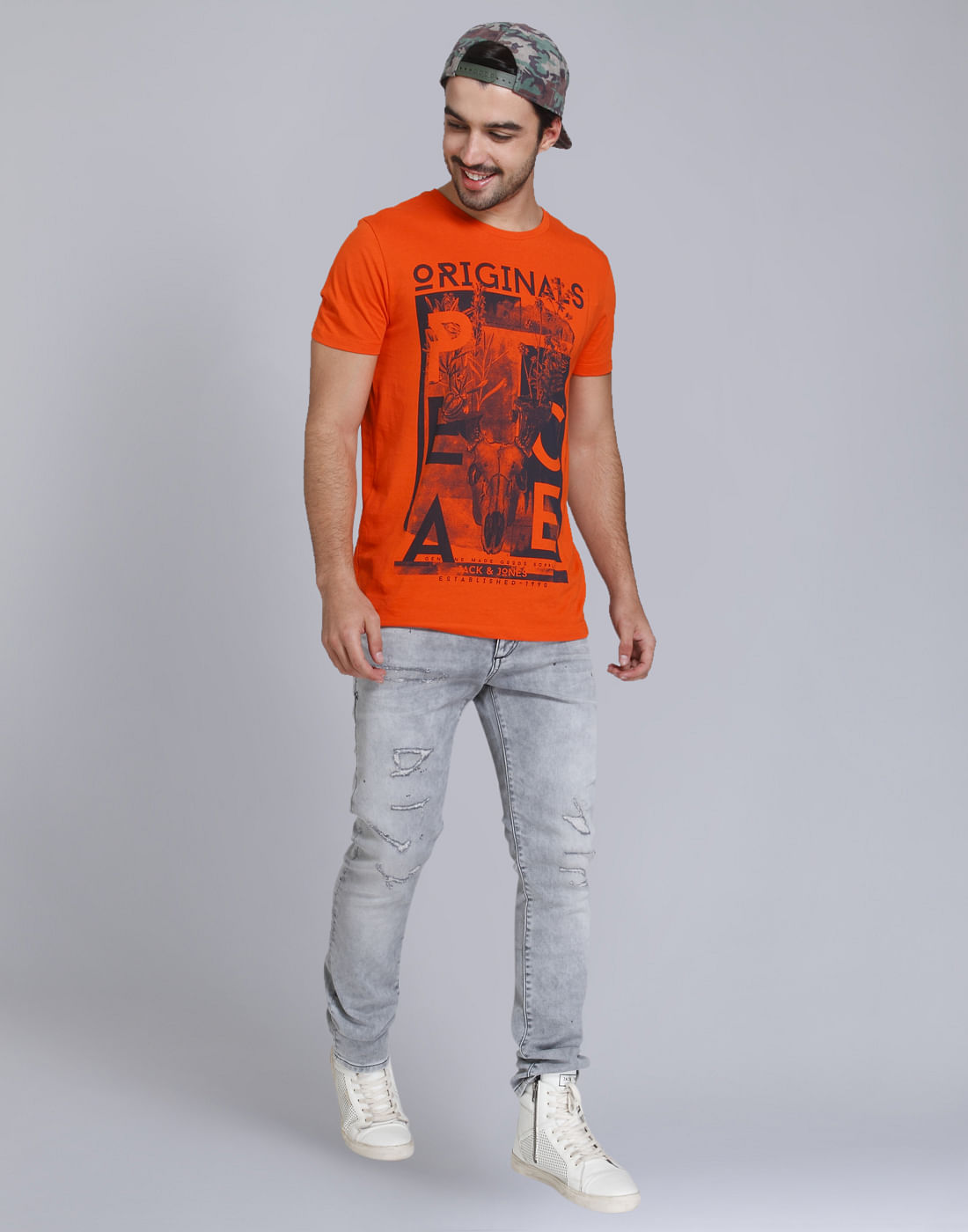 Orange Graphic Print Crew Neck T-Shirt