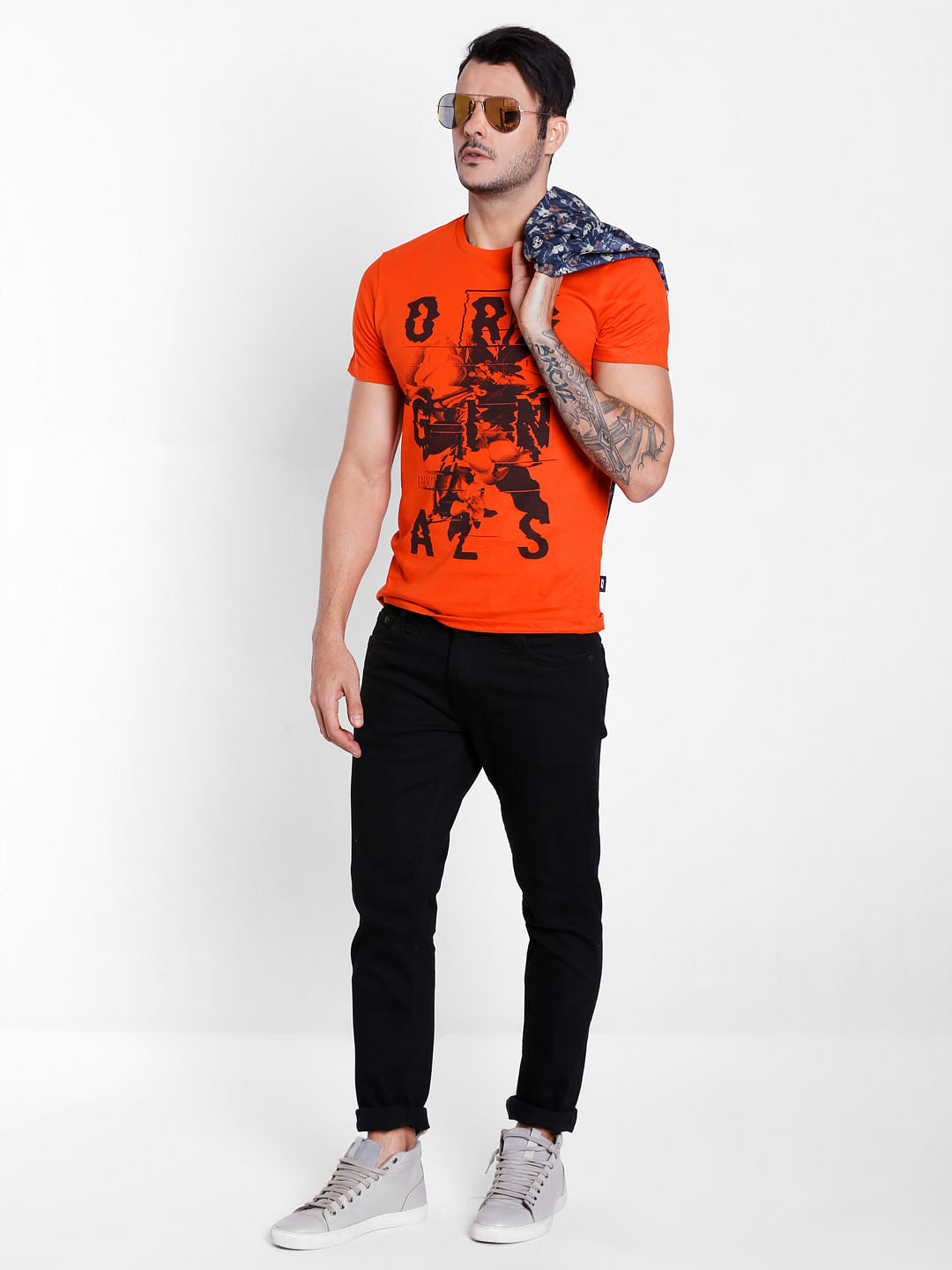 Orange Graphic Print Crew Neck T-Shirt