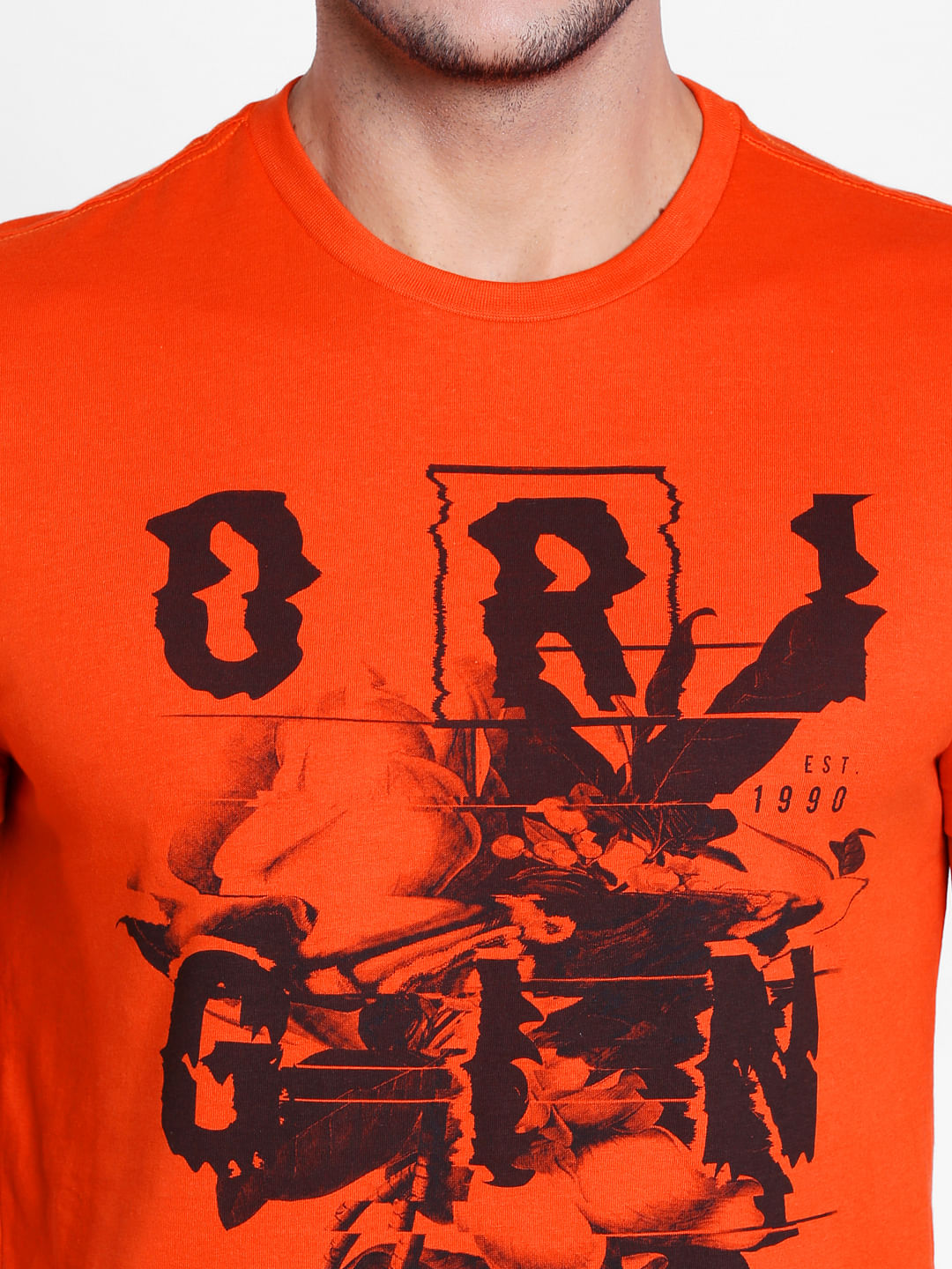 Orange Graphic Print Crew Neck T-Shirt