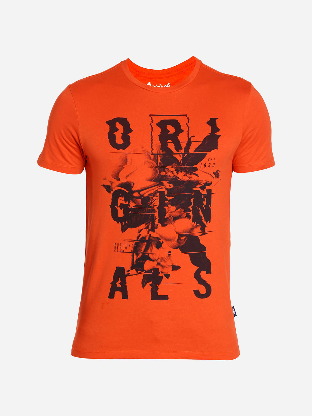 Orange Graphic Print Crew Neck T-Shirt