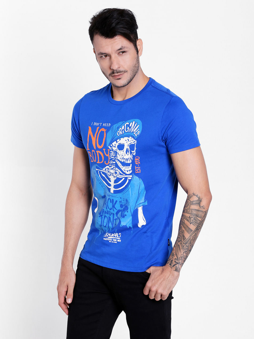 Blue Graphic Print Crew Neck T-Shirt