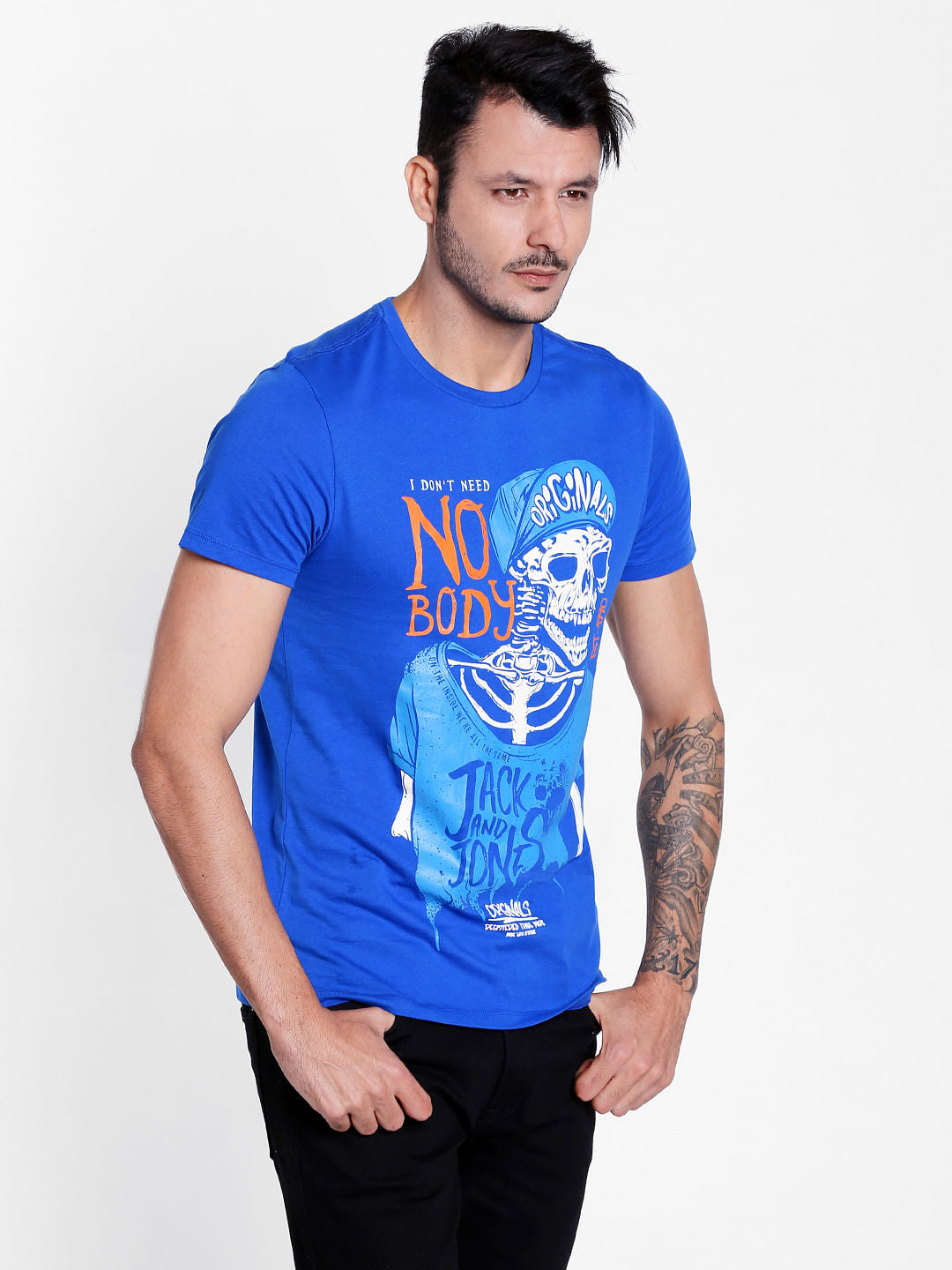 Blue Graphic Print Crew Neck T-Shirt