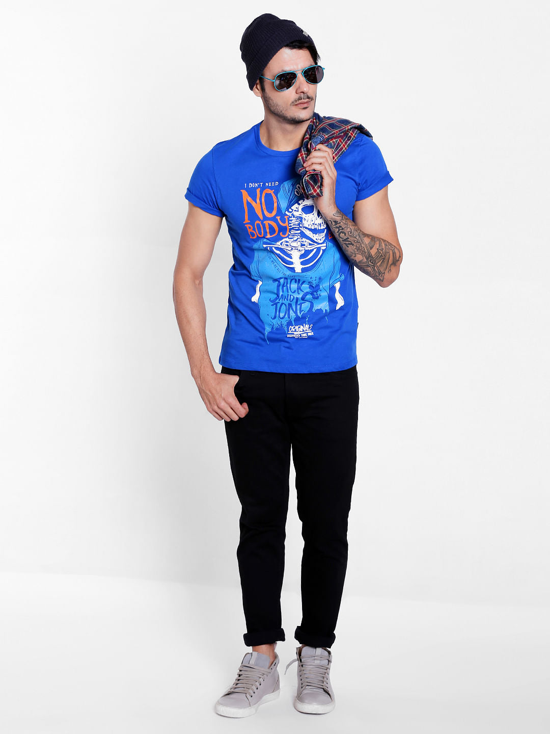 Blue Graphic Print Crew Neck T-Shirt