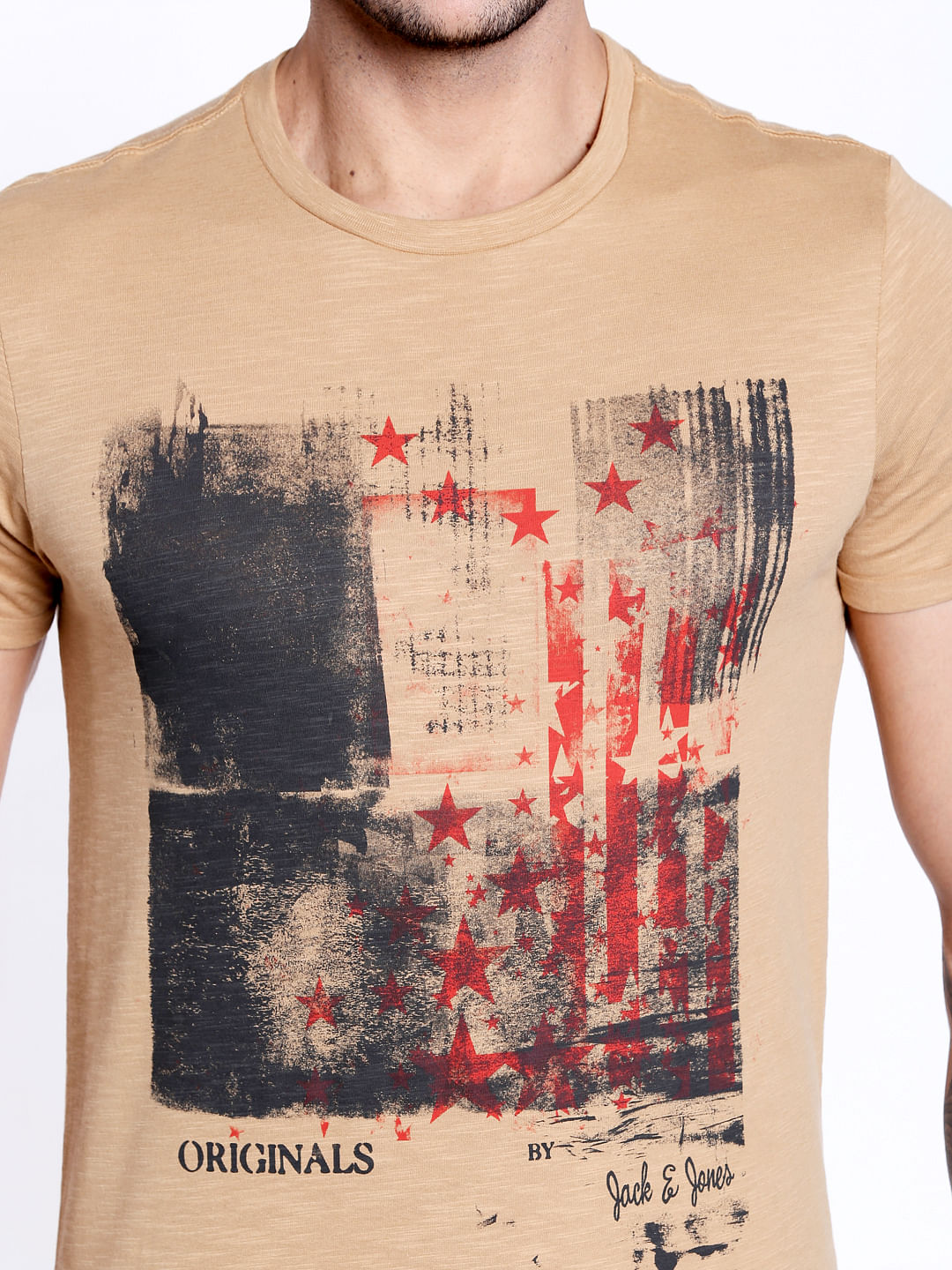 Tan Graphic Print Crew Neck T-Shirt