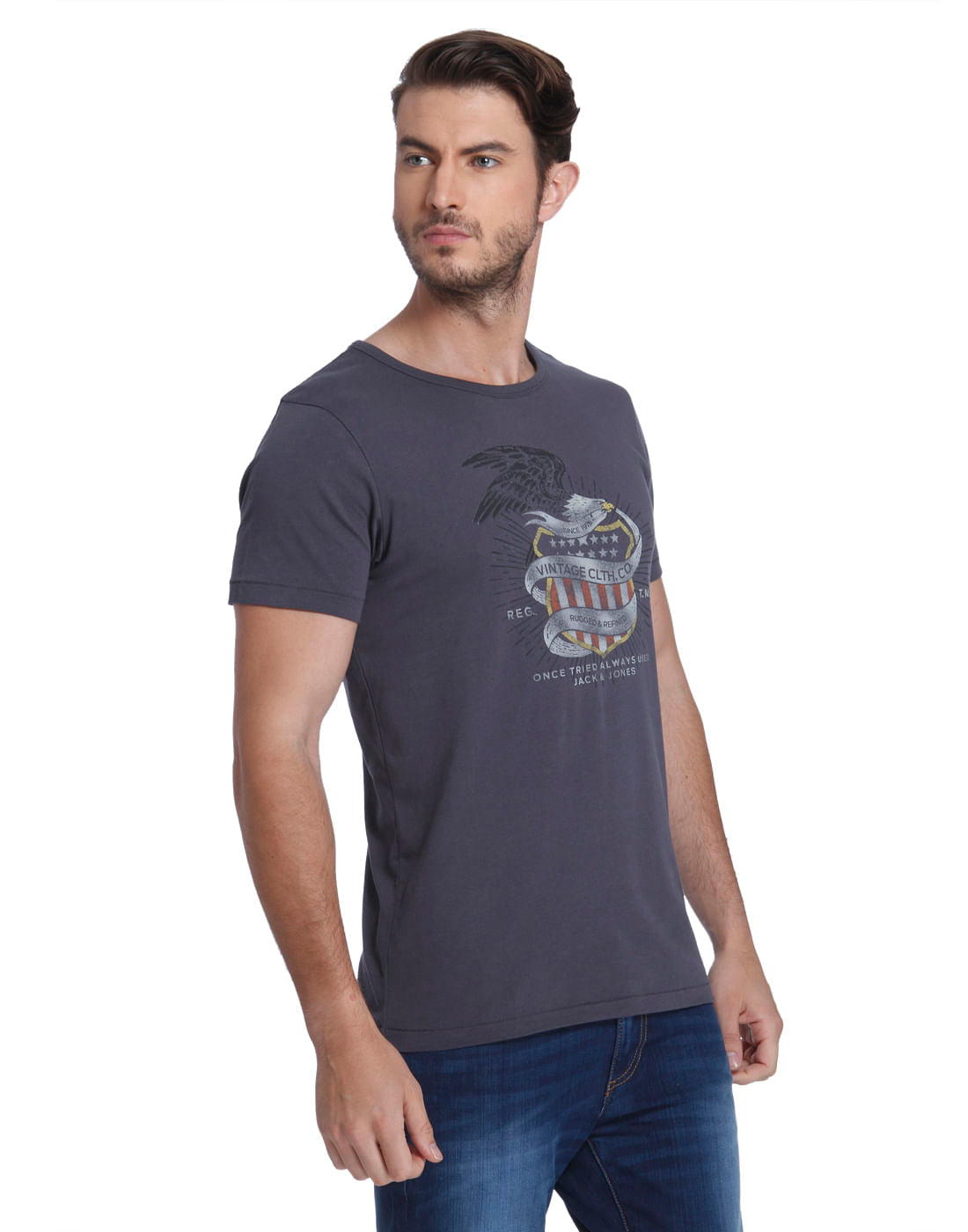 Grey Graphic Print Crew Neck T-Shirt