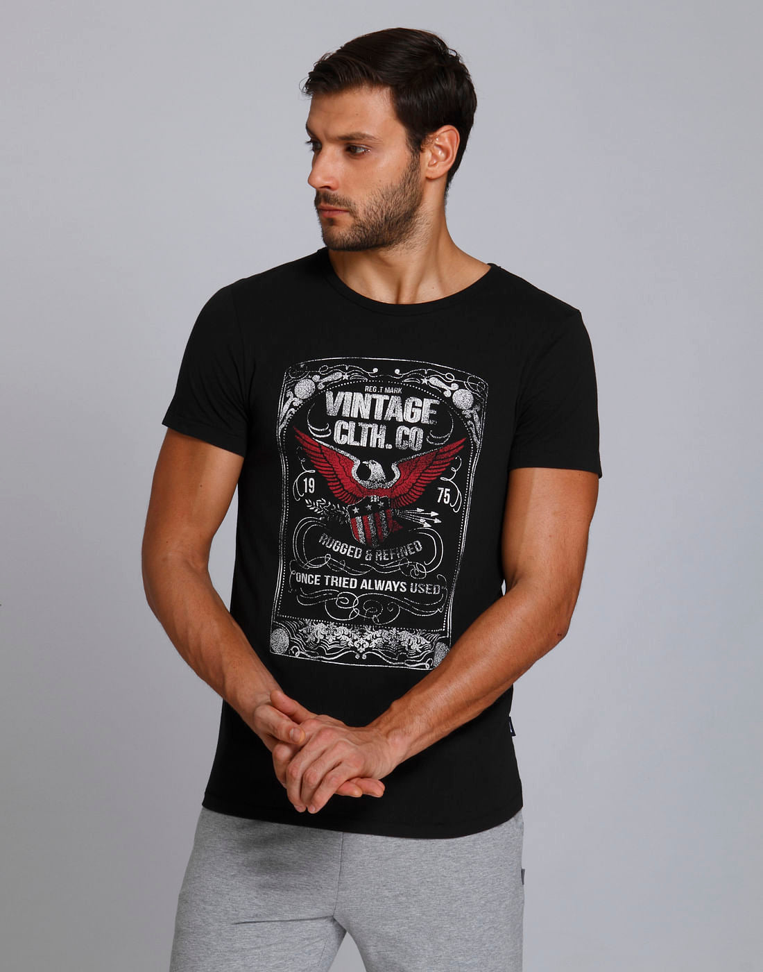 Blue Graphic Print Crew Neck T-Shirt - S