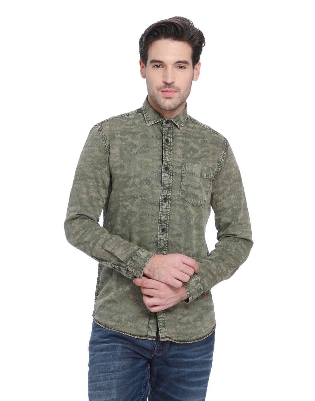 Green Faded Effect Slim Fit Shirt