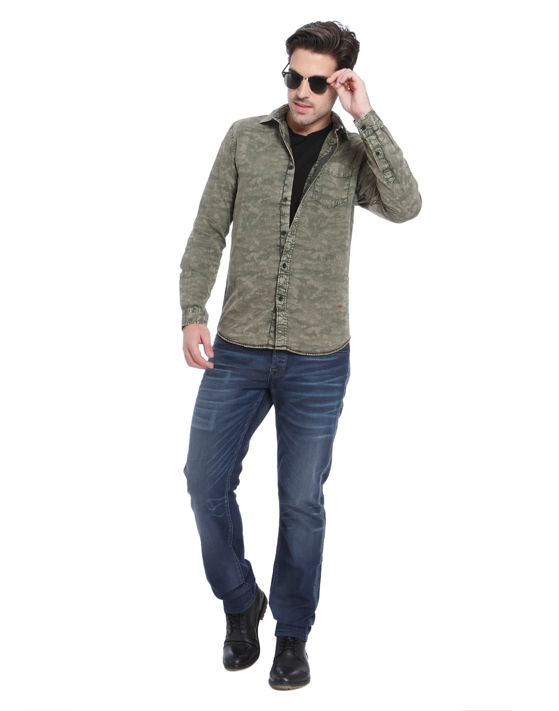 Green Faded Effect Slim Fit Shirt