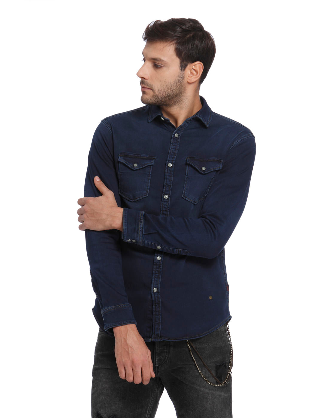 Dark Blue Slim Fit Denim Shirt - S
