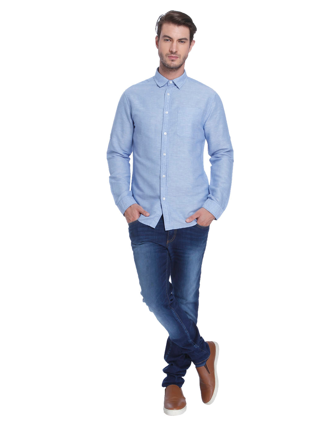 Blue Linen Slim Fit Shirt