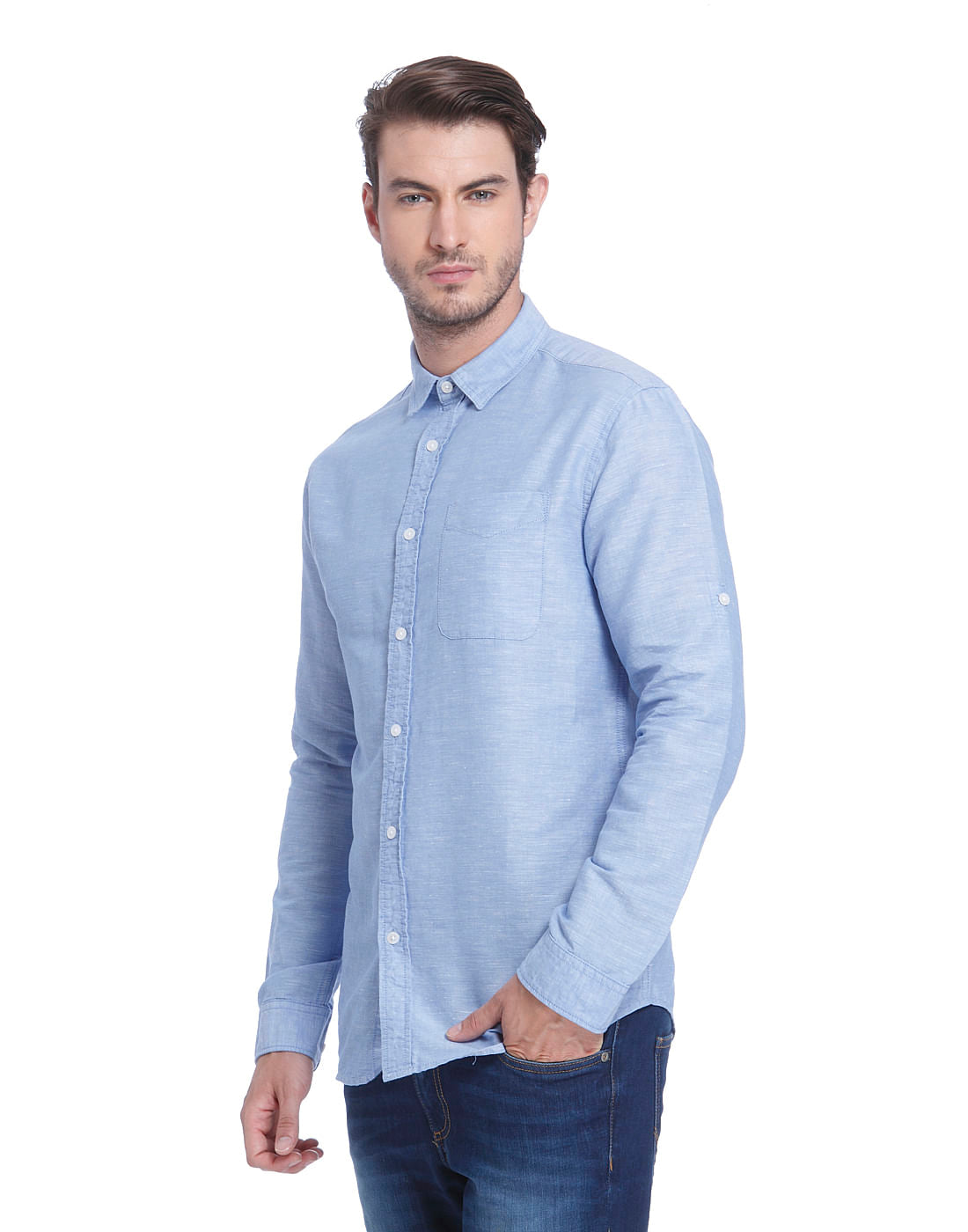 Blue Linen Slim Fit Shirt