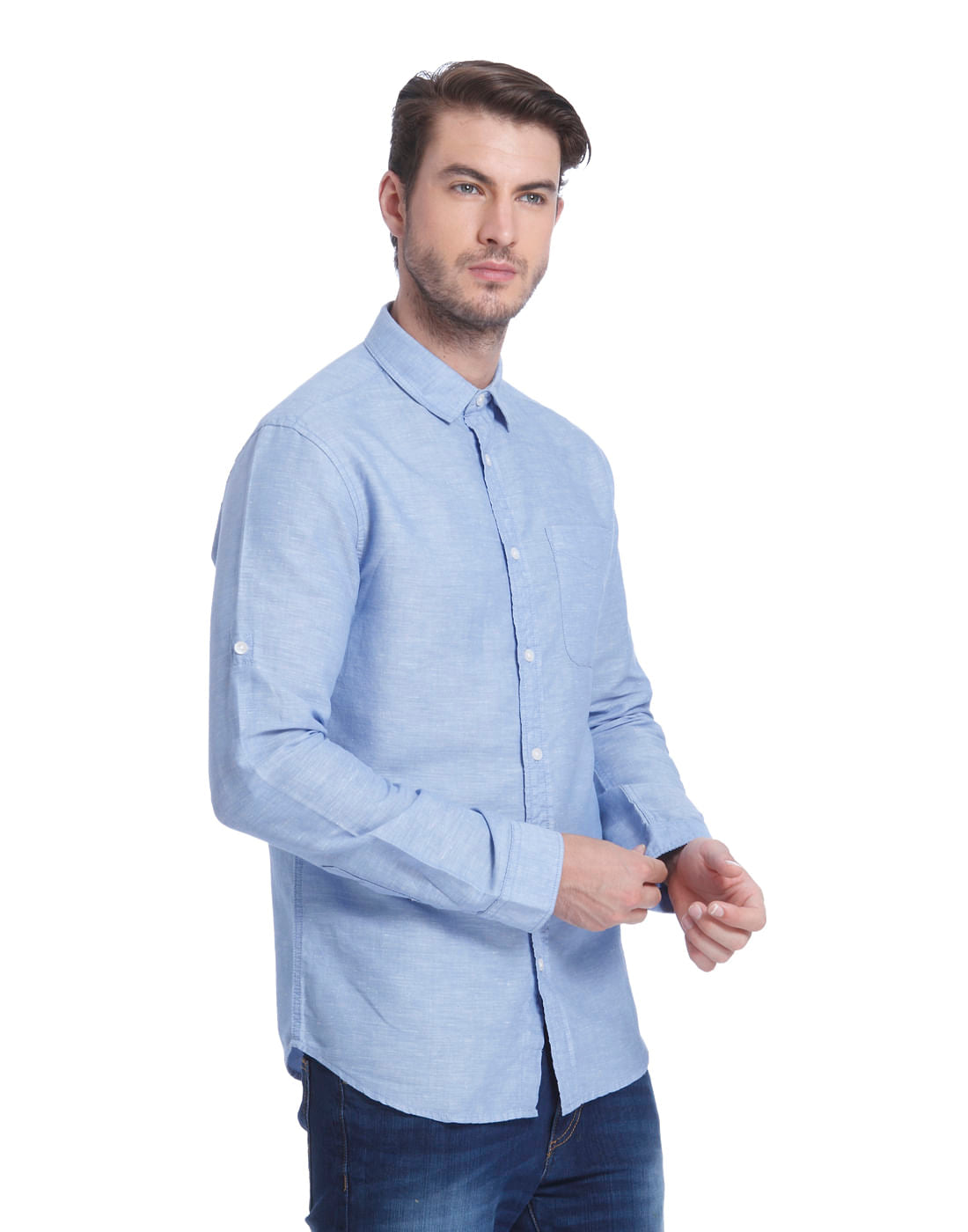 Blue Linen Slim Fit Shirt