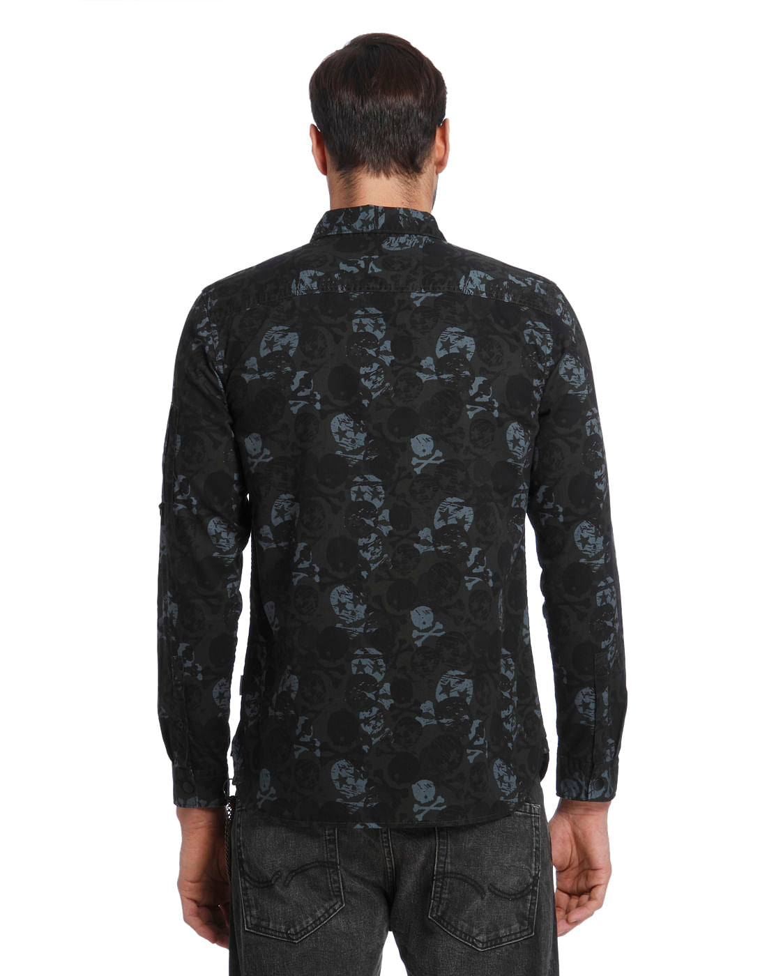 Dark Grey Skull Print Slim Fit Shirt