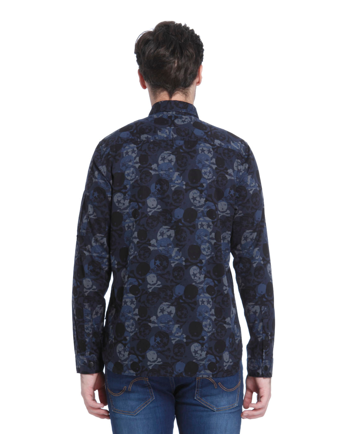 Dark Blue Skull Print Slim Fit Shirt