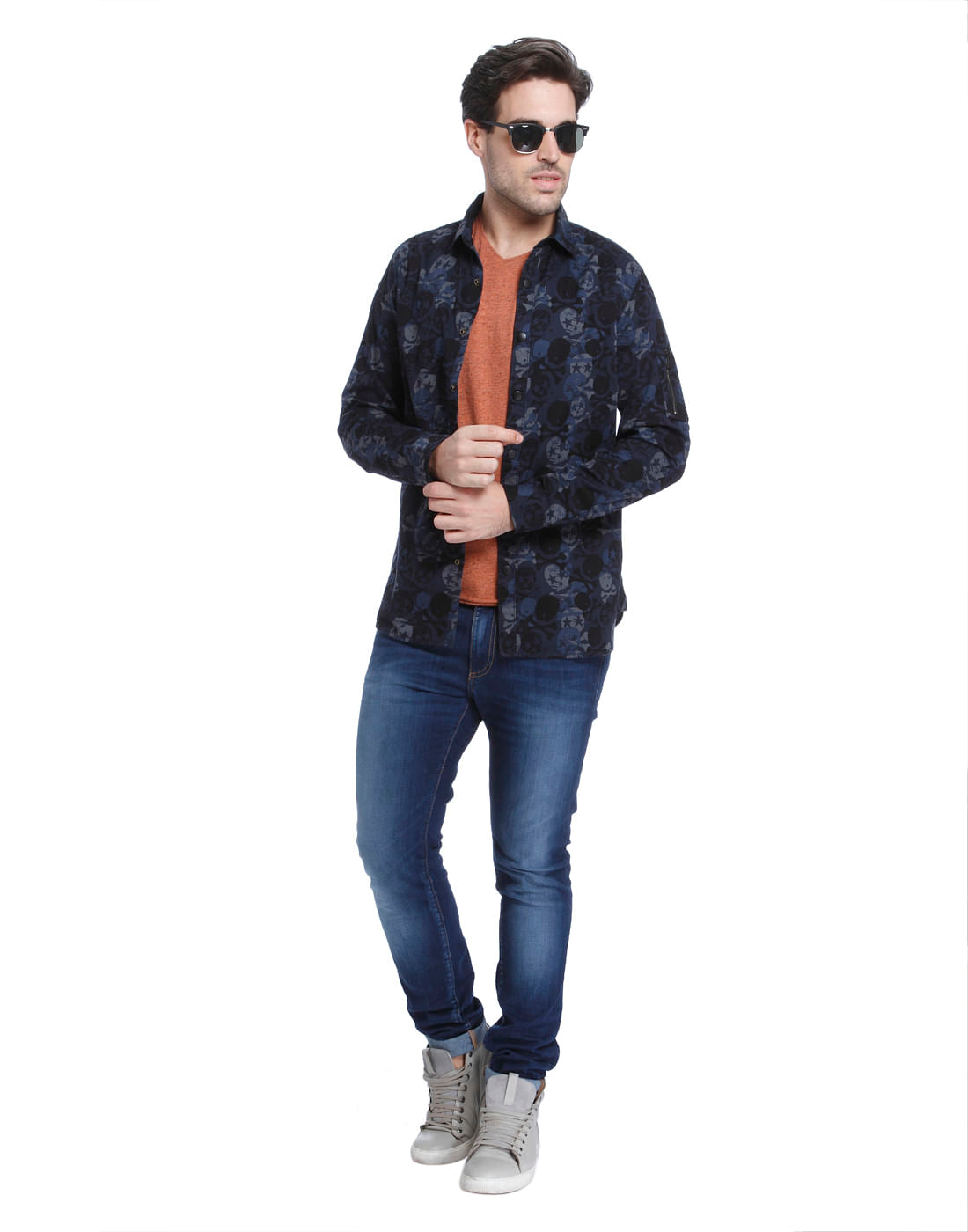 Dark Blue Skull Print Slim Fit Shirt